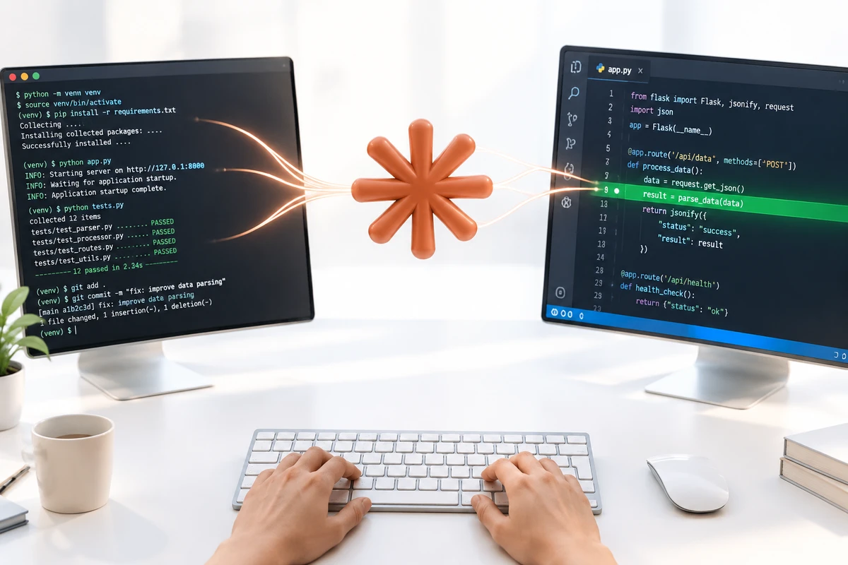 Схема работы Claude Code: редактор, терминал и Claude как единый воркфлоу