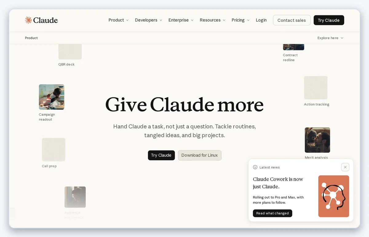 Скриншот: Главная страница Claude — здесь можно начать работу с нейросетью бесплатно (снято 18.09.2026)