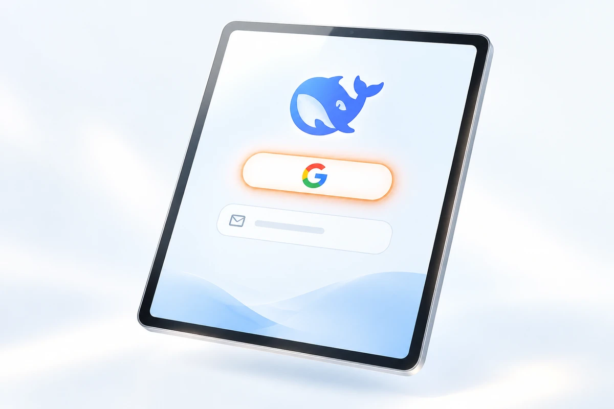 Форма входа DeepSeek с полем почты и кнопкой продолжить через Google