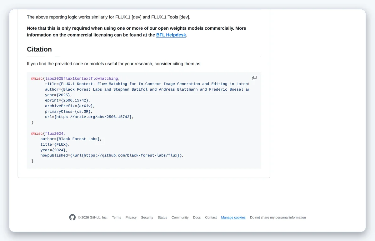 Скриншот: Официальный репозиторий Flux на GitHub с документацией и весами моделей (снято 22.10.2026)