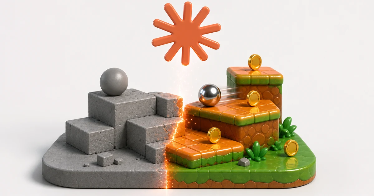 Экран с 3D-сценой игры, собранной по текстовому промпту в Claude Opus 5