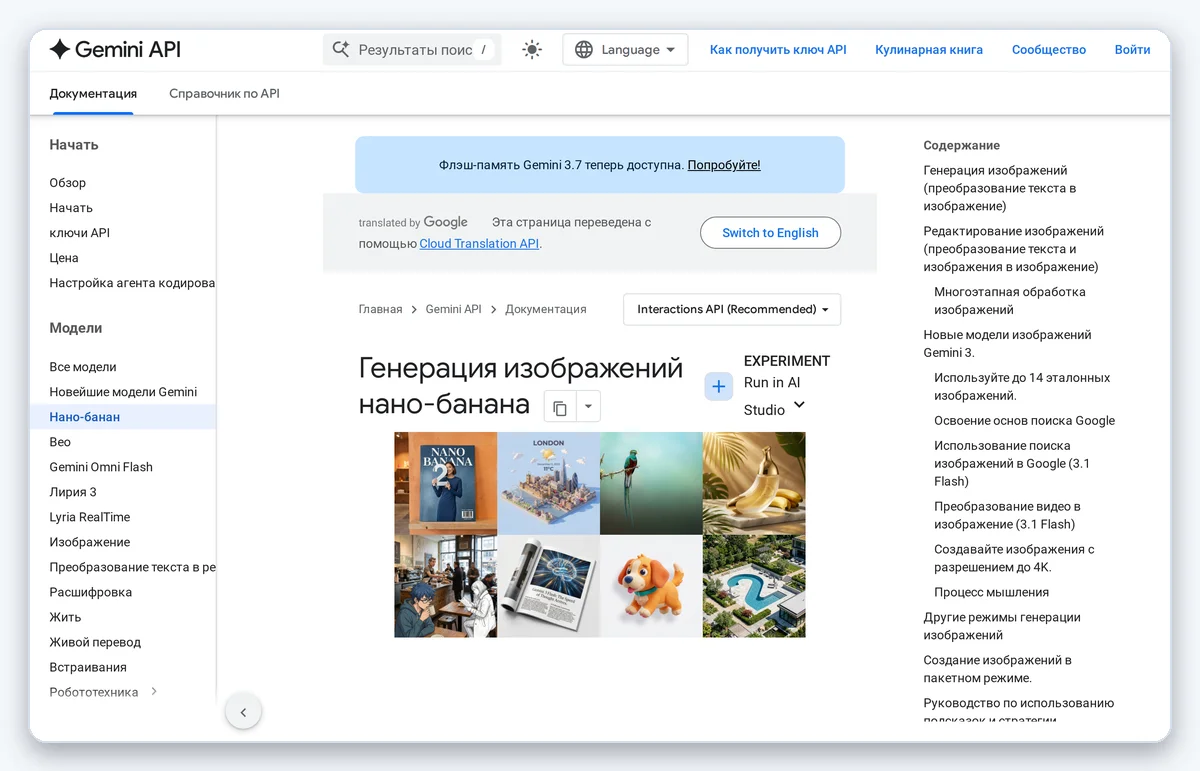 Скриншот: Документация Google по генерации изображений через Gemini image API (снято 28.08.2026)