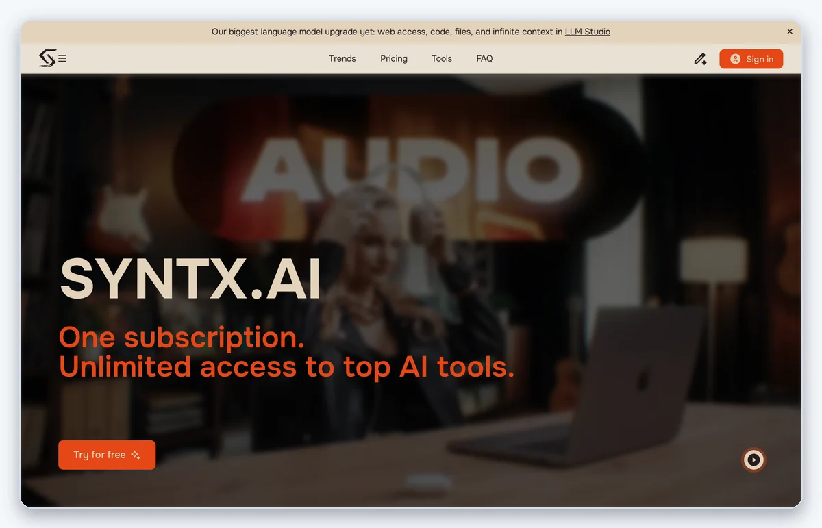 Скриншот: Интерфейс Syntx с панелью выбора модели и полем промпта (снято 24.08.2026)