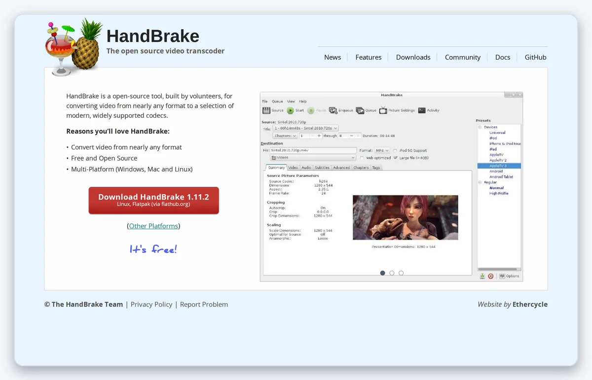 Скриншот: Интерфейс Handbrake — настройки кодека и качества видео (снято 03.09.2026)